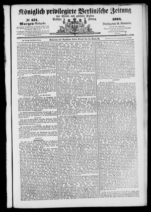 Königlich privilegirte Berlinische Zeitung von Staats- und gelehrten Sachen vom 13.11.1883