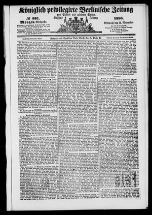 Königlich privilegirte Berlinische Zeitung von Staats- und gelehrten Sachen vom 14.11.1883