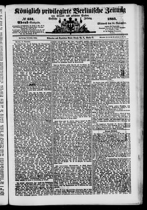 Königlich privilegirte Berlinische Zeitung von Staats- und gelehrten Sachen vom 14.11.1883