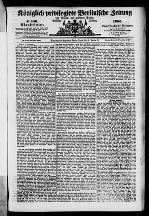 Königlich privilegirte Berlinische Zeitung von Staats- und gelehrten Sachen vom 15.11.1883