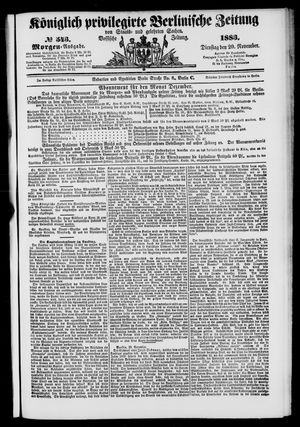 Königlich privilegirte Berlinische Zeitung von Staats- und gelehrten Sachen vom 20.11.1883