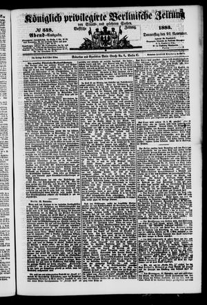Königlich privilegirte Berlinische Zeitung von Staats- und gelehrten Sachen vom 22.11.1883