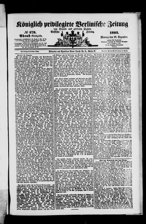 Königlich privilegirte Berlinische Zeitung von Staats- und gelehrten Sachen vom 10.12.1883