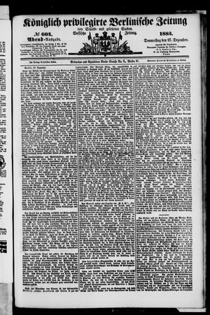 Königlich privilegirte Berlinische Zeitung von Staats- und gelehrten Sachen vom 27.12.1883