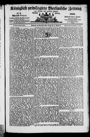 Königlich privilegirte Berlinische Zeitung von Staats- und gelehrten Sachen vom 02.01.1884