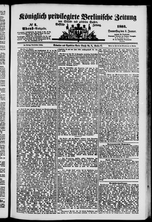 Königlich privilegirte Berlinische Zeitung von Staats- und gelehrten Sachen vom 03.01.1884