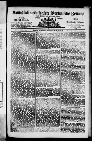 Königlich privilegirte Berlinische Zeitung von Staats- und gelehrten Sachen vom 10.01.1884