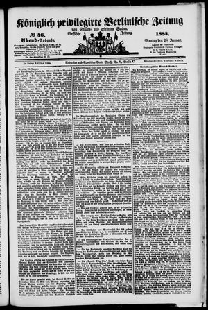 Königlich privilegirte Berlinische Zeitung von Staats- und gelehrten Sachen vom 28.01.1884