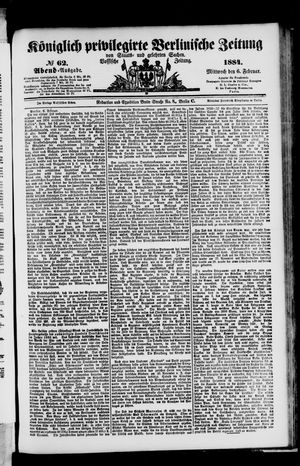 Königlich privilegirte Berlinische Zeitung von Staats- und gelehrten Sachen vom 06.02.1884