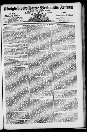 Königlich privilegirte Berlinische Zeitung von Staats- und gelehrten Sachen on Feb 7, 1884