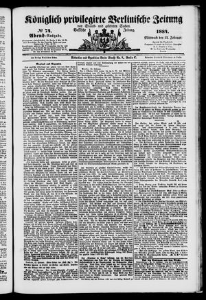 Königlich privilegirte Berlinische Zeitung von Staats- und gelehrten Sachen on Feb 13, 1884