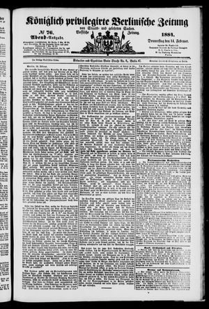 Königlich privilegirte Berlinische Zeitung von Staats- und gelehrten Sachen on Feb 14, 1884