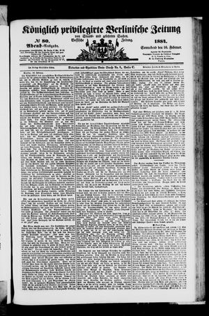 Königlich privilegirte Berlinische Zeitung von Staats- und gelehrten Sachen on Feb 16, 1884