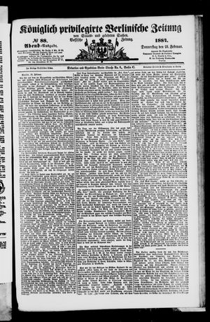 Königlich privilegirte Berlinische Zeitung von Staats- und gelehrten Sachen on Feb 21, 1884