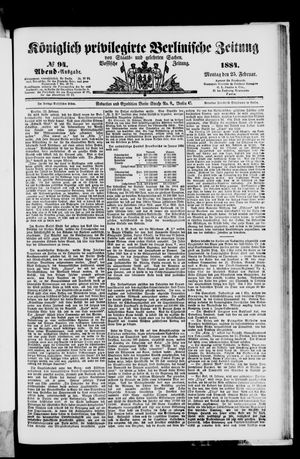 Königlich privilegirte Berlinische Zeitung von Staats- und gelehrten Sachen on Feb 25, 1884