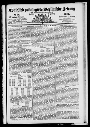 Königlich privilegirte Berlinische Zeitung von Staats- und gelehrten Sachen vom 27.02.1884