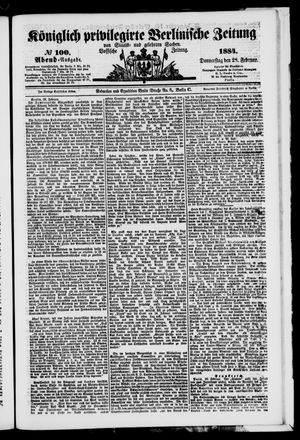 Königlich privilegirte Berlinische Zeitung von Staats- und gelehrten Sachen vom 28.02.1884