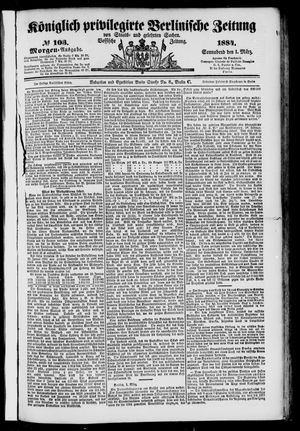 Königlich privilegirte Berlinische Zeitung von Staats- und gelehrten Sachen on Mar 1, 1884