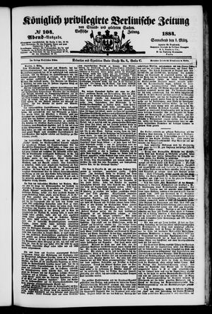 Königlich privilegirte Berlinische Zeitung von Staats- und gelehrten Sachen on Mar 1, 1884