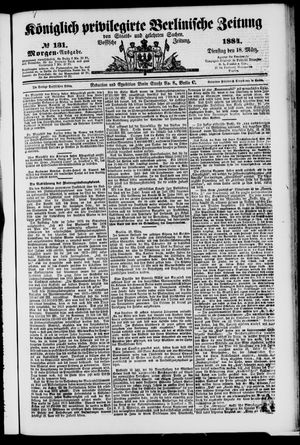 Königlich privilegirte Berlinische Zeitung von Staats- und gelehrten Sachen vom 18.03.1884