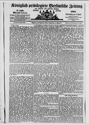 Königlich privilegirte Berlinische Zeitung von Staats- und gelehrten Sachen vom 03.04.1884