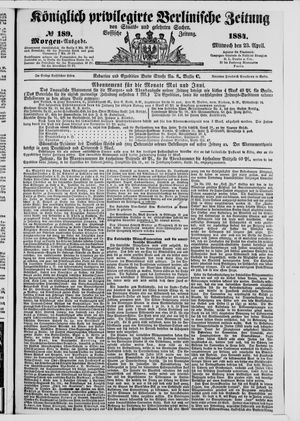 Königlich privilegirte Berlinische Zeitung von Staats- und gelehrten Sachen on Apr 23, 1884