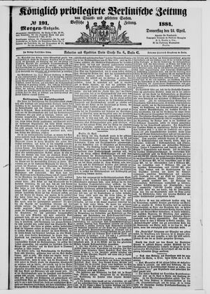 Königlich privilegirte Berlinische Zeitung von Staats- und gelehrten Sachen on Apr 24, 1884