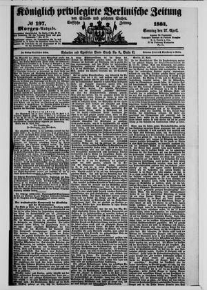 Königlich privilegirte Berlinische Zeitung von Staats- und gelehrten Sachen vom 27.04.1884