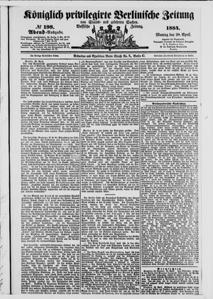 Königlich privilegirte Berlinische Zeitung von Staats- und gelehrten Sachen vom 28.04.1884