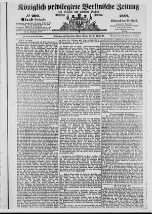 Königlich privilegirte Berlinische Zeitung von Staats- und gelehrten Sachen on Apr 30, 1884