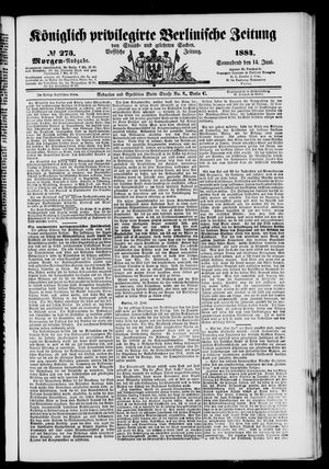 Königlich privilegirte Berlinische Zeitung von Staats- und gelehrten Sachen vom 14.06.1884