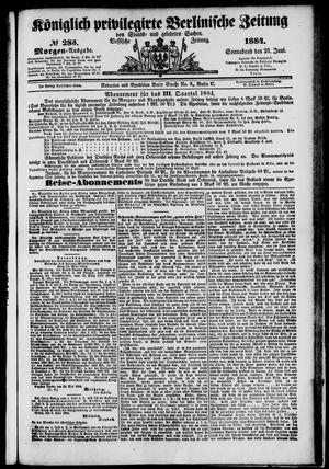 Königlich privilegirte Berlinische Zeitung von Staats- und gelehrten Sachen on Jun 21, 1884
