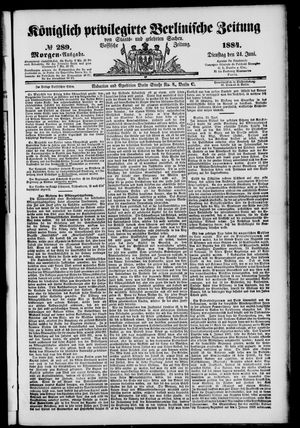 Königlich privilegirte Berlinische Zeitung von Staats- und gelehrten Sachen vom 24.06.1884