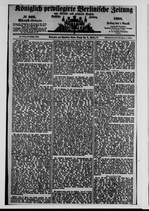 Königlich privilegirte Berlinische Zeitung von Staats- und gelehrten Sachen vom 01.08.1884