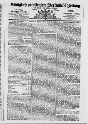 Königlich privilegirte Berlinische Zeitung von Staats- und gelehrten Sachen on Aug 14, 1884