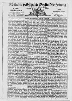 Königlich privilegirte Berlinische Zeitung von Staats- und gelehrten Sachen on Aug 15, 1884