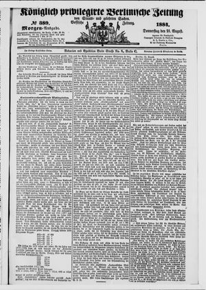 Königlich privilegirte Berlinische Zeitung von Staats- und gelehrten Sachen on Aug 21, 1884