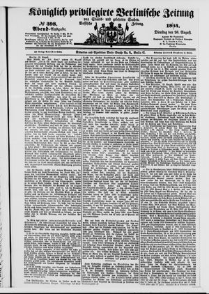 Königlich privilegirte Berlinische Zeitung von Staats- und gelehrten Sachen vom 26.08.1884
