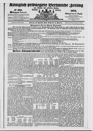Königlich privilegirte Berlinische Zeitung von Staats- und gelehrten Sachen vom 27.08.1884