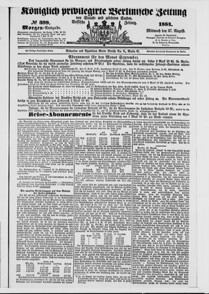 Königlich privilegirte Berlinische Zeitung von Staats- und gelehrten Sachen on Aug 27, 1884