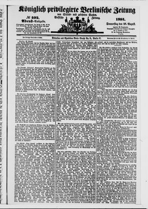 Königlich privilegirte Berlinische Zeitung von Staats- und gelehrten Sachen vom 28.08.1884