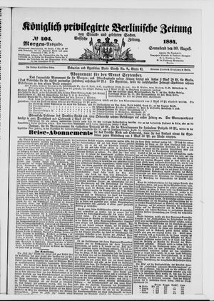 Königlich privilegirte Berlinische Zeitung von Staats- und gelehrten Sachen vom 30.08.1884