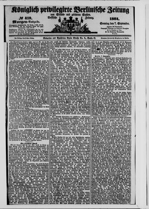 Königlich privilegirte Berlinische Zeitung von Staats- und gelehrten Sachen vom 07.09.1884