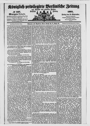 Königlich privilegirte Berlinische Zeitung von Staats- und gelehrten Sachen vom 12.09.1884