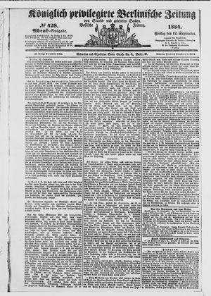 Königlich privilegirte Berlinische Zeitung von Staats- und gelehrten Sachen vom 12.09.1884