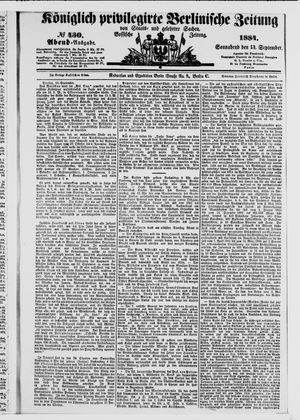 Königlich privilegirte Berlinische Zeitung von Staats- und gelehrten Sachen vom 13.09.1884