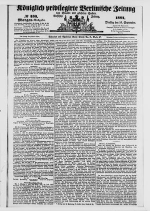 Königlich privilegirte Berlinische Zeitung von Staats- und gelehrten Sachen vom 16.09.1884