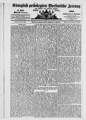 Königlich privilegirte Berlinische Zeitung von Staats- und gelehrten Sachen vom 16.09.1884