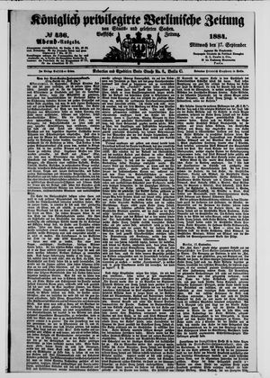 Königlich privilegirte Berlinische Zeitung von Staats- und gelehrten Sachen vom 17.09.1884