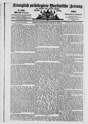 Königlich privilegirte Berlinische Zeitung von Staats- und gelehrten Sachen on Sep 19, 1884
